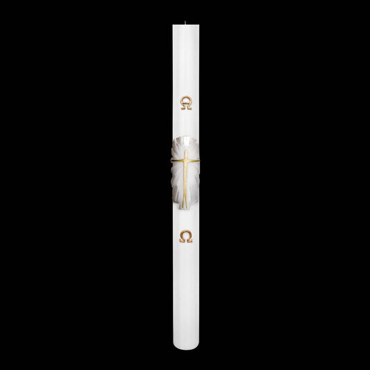 Cero Pasquale Bianco 80x1200 mm Decoro Bassorilievo Risorto Stilizzato con Anno Applicato e con Rinforzo