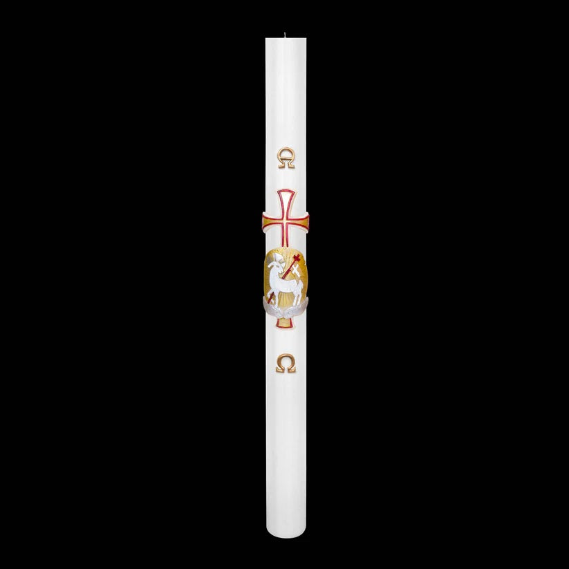 Cero Pasquale Bianco 80x1200 mm Decoro Bassorilievo Agnello con Anno Applicato e con Rinforzo