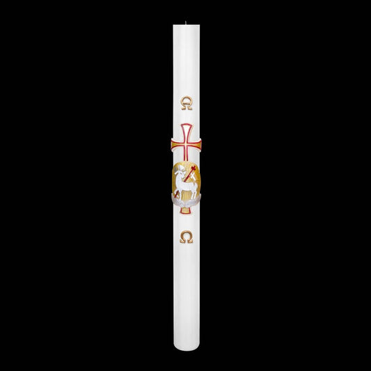Cero Pasquale Bianco 80x1200 mm Decoro Bassorilievo Agnello con Anno Applicato e con Rinforzo