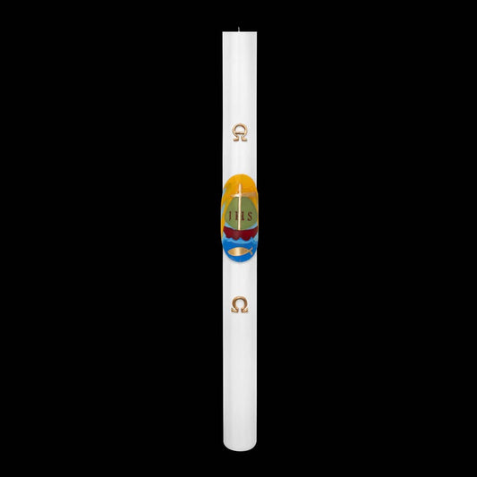 Cero Pasquale Bianco 80x1200 mm Decoro Bassorilievo Barca con Anno Applicato e con Rinforzo