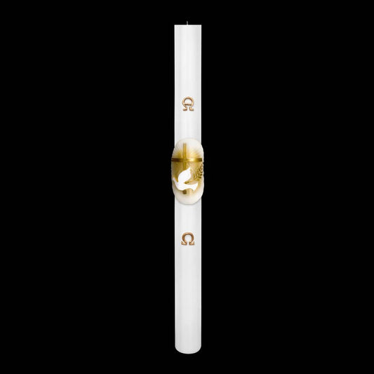 Cero Pasquale Bianco 80x1200 mm Decoro Bassorilievo Colomba con Anno Applicato e con Rinforzo
