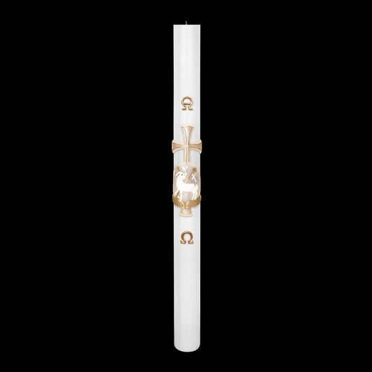 Cero Pasquale Bianco 80x1200 mm Decoro Bassorilievo Agnello con Anno Applicato e con Rinforzo