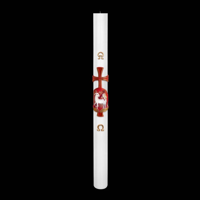 Cero Pasquale Bianco 80x1200 mm Decoro Bassorilievo Agnello con Anno Applicato e con Rinforzo