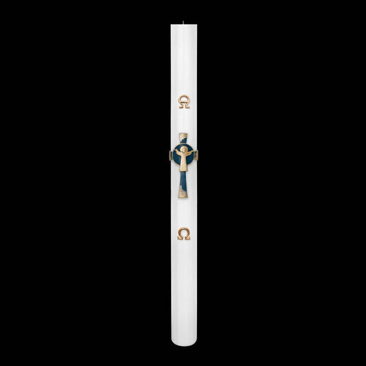 Cero Pasquale Bianco 80x1200 mm Decoro Bassorilievo Risorto su Croce con Anno Applicato e con Rinforzo