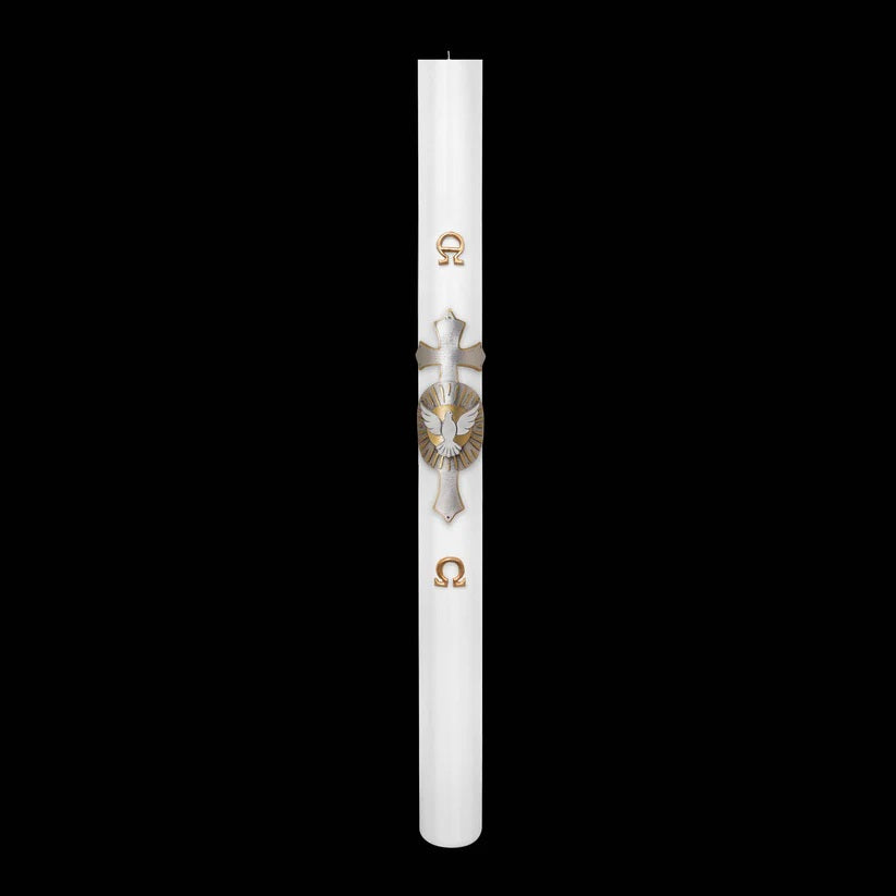 Cero Pasquale Bianco 80x1200 mm Decoro Bassorilievo Colomba con Anno Applicato e con Rinforzo