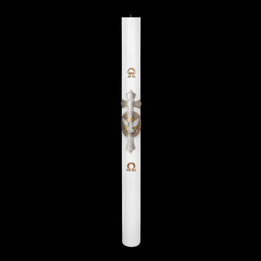 Cero Pasquale Bianco 80x1200 mm Decoro Bassorilievo Colomba con Anno Applicato e con Rinforzo