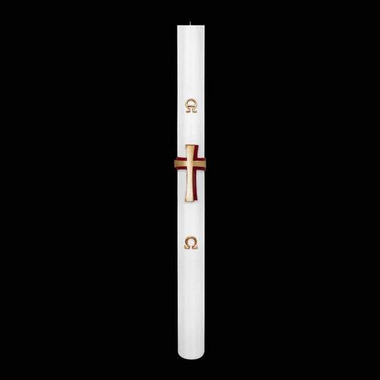 Cero Pasquale Bianco 80x1200 mm Decoro Bassorilievo Doppia Croce con Anno Applicato e con Rinforzo