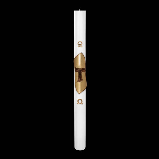 Cero Pasquale Bianco 80x1200 mm Decoro Bassorilievo Tau con Anno Applicato e con Rinforzo