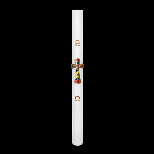 Cero Pasquale Bianco 80x1200 mm Decoro Bassorilievo Croce con Mosaico con Anno Applicato e con Rinforzo