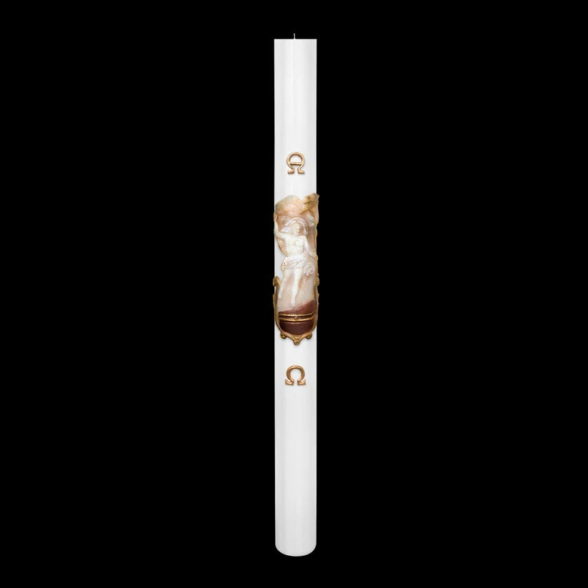 Cero Pasquale Bianco 80x1200 mm Decoro Bassorilievo Risorto con Anno Applicato e con Rinforzo
