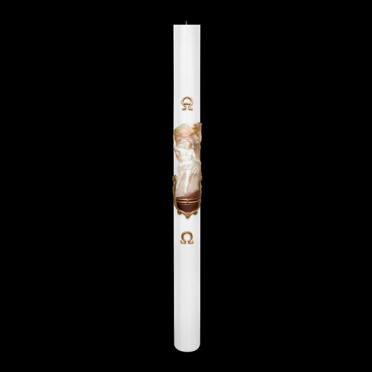 Cero Pasquale Bianco 80x1200 mm Decoro Bassorilievo Risorto con Anno Applicato e con Rinforzo