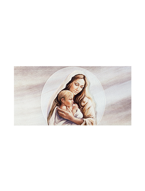 Quadretto Madonna con Bambino in Legno Effetto Pietra a Rilievo 25x50 cm