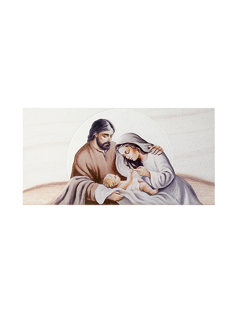 Quadretto Sacra Famiglia in Legno Effetto Pietra a Rilievo 25x50 cm