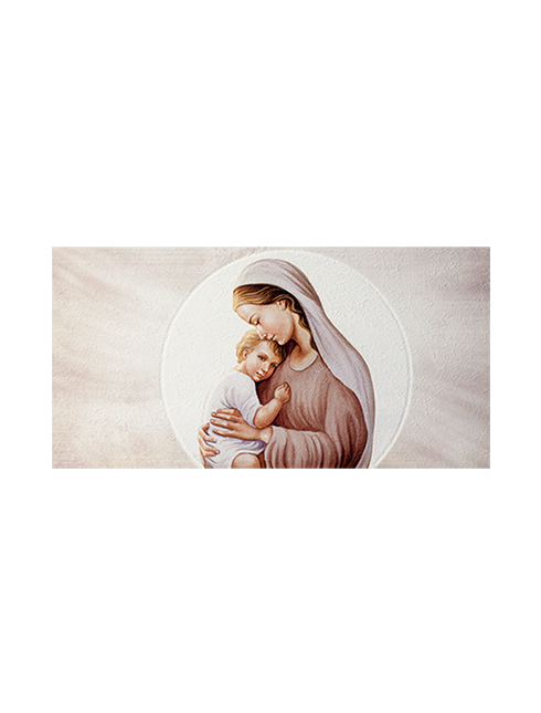 Quadretto Madonna con Bambino in Legno Effetto Pietra a Rilievo 25x50 cm