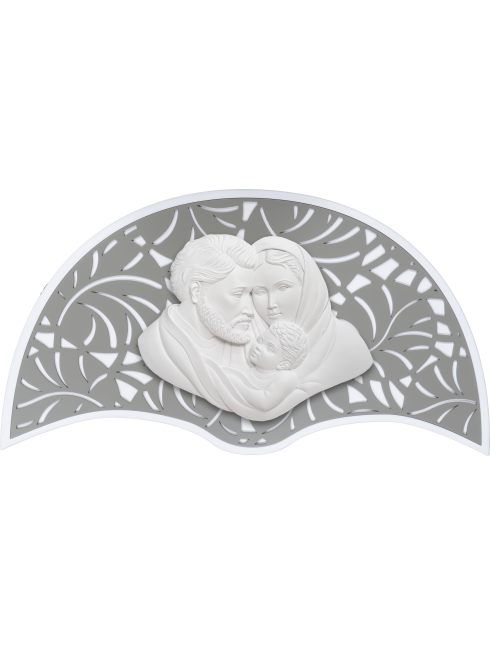Quadro in Legno con Placca Sacra Famiglia Inserti Decorati e Traforati 43 x 80 cm
