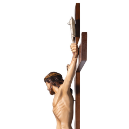 Crocifisso Croce in Legno 220 x 108 con Cristo 100 cm da Appendere in Resina