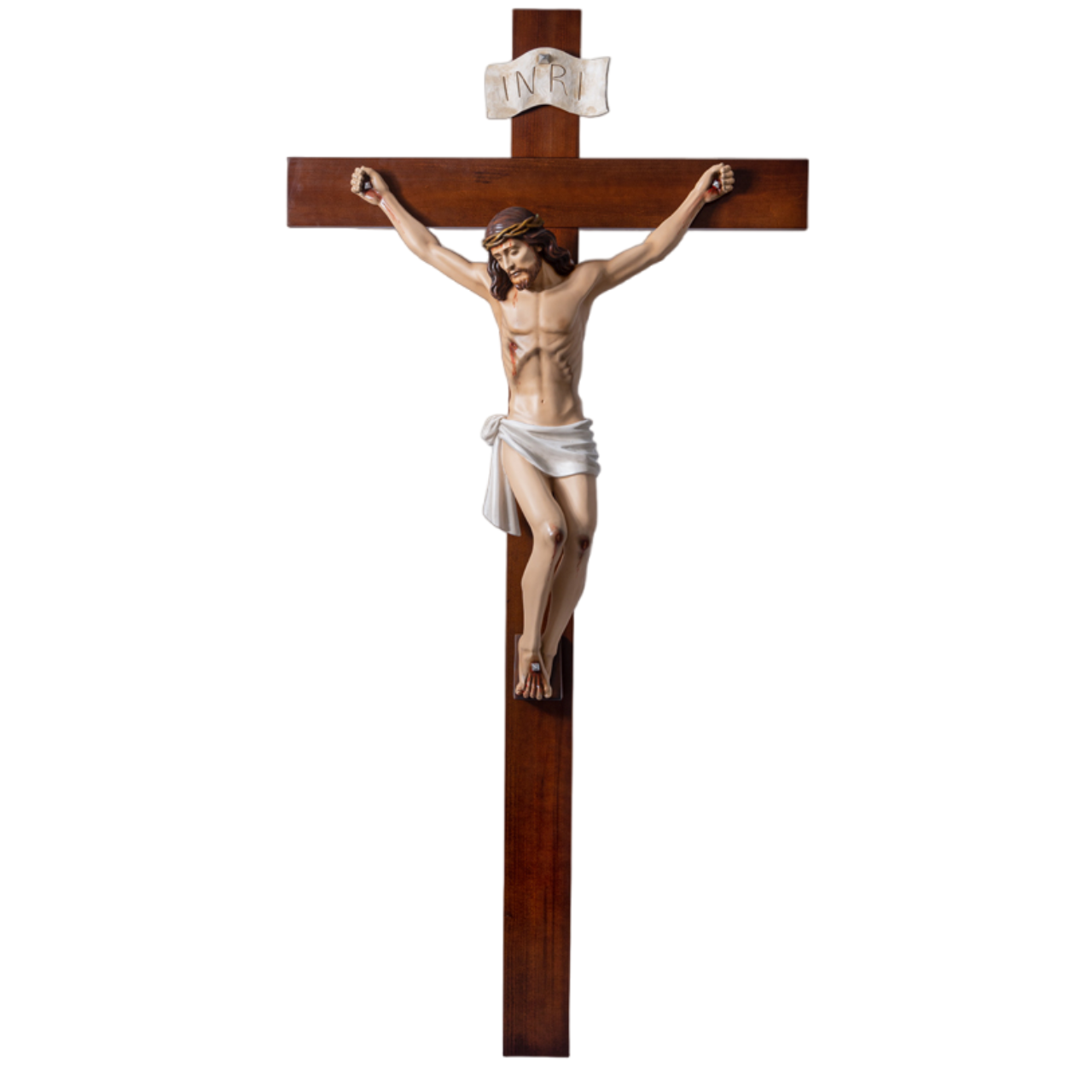 Crocifisso Croce in Legno 220 x 108 con Cristo 100 cm da Appendere in Resina