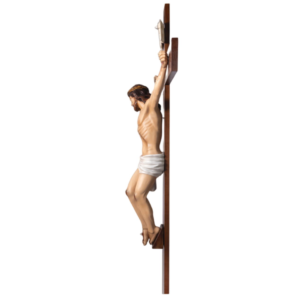 Crocifisso Croce in Legno 220 x 108 con Cristo 100 cm da Appendere in Resina