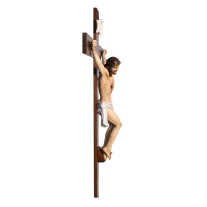 Crocifisso Croce in Legno 220 x 108 con Cristo 100 cm da Appendere in Resina