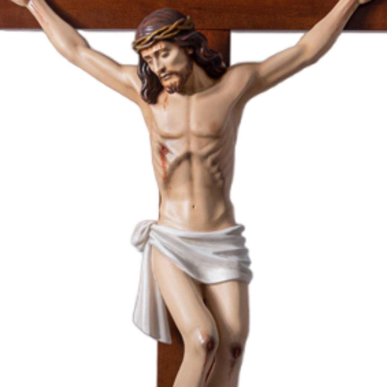 Crocifisso Croce in Legno 220 x 108 con Cristo 100 cm da Appendere in Resina