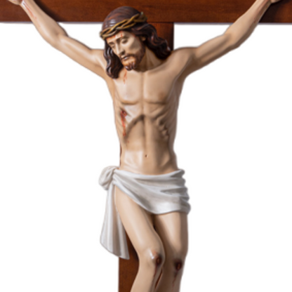 Crocifisso Croce in Legno 220 x 108 con Cristo 100 cm da Appendere in Resina