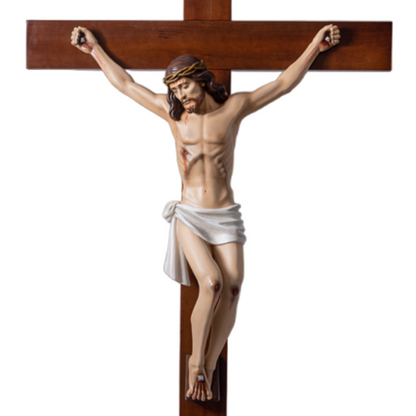Crocifisso Croce in Legno 220 x 108 con Cristo 100 cm da Appendere in Resina