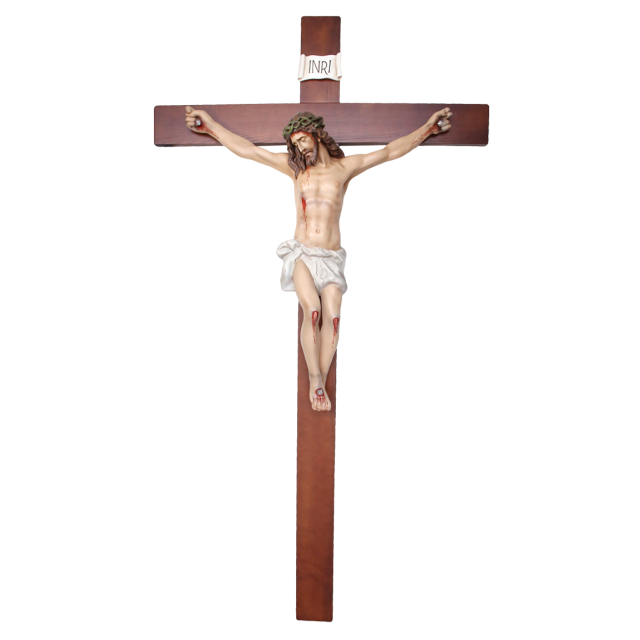 Crocifisso Croce in Legno 220 x 120 con Cristo 105 cm da Appendere in Vetroresina
