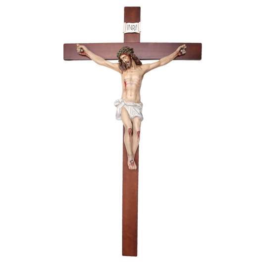 Crocifisso Croce in Legno 220 x 120 con Cristo 105 cm da Appendere in Vetroresina