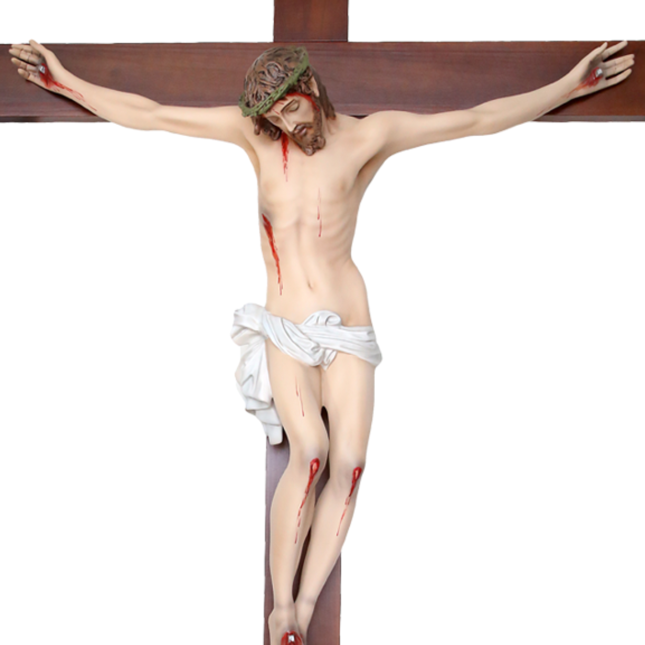 Crocifisso Croce in Legno 240 x 150 con Cristo 120 cm da Appendere in Vetroresina
