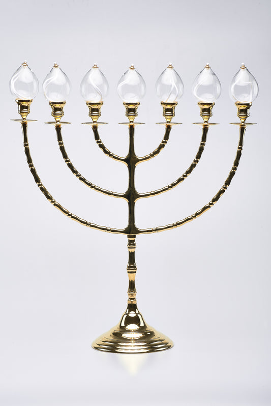 Candeliere Sette Fiamme Completo di Gocce in Ottone Lucido 51x49 Centimetri