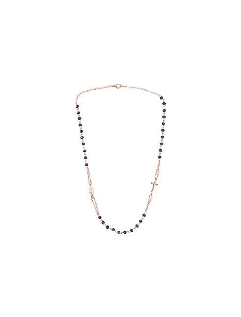 Collana Rosario con Tre Decine Finitura Oro Rosa con Grani 4 Millimetri in Semi Cristallo