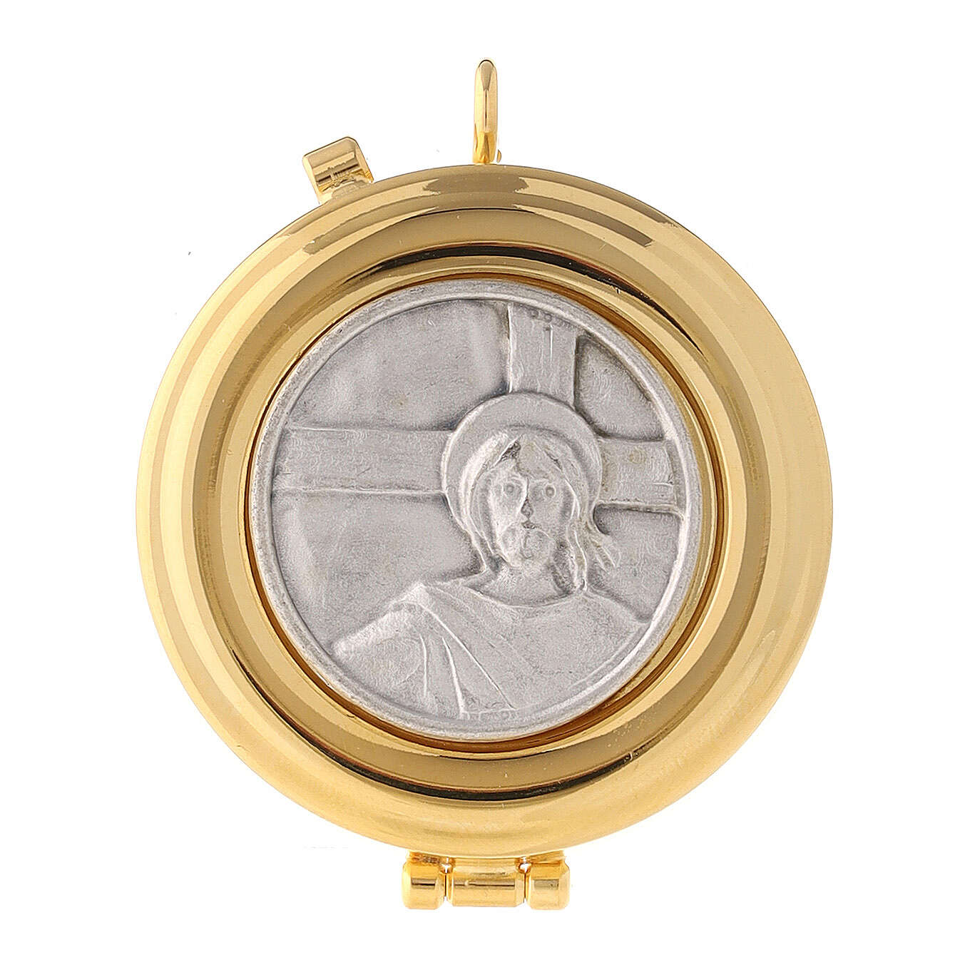 Teca Eucaristica Portaostie in Peltro Diametro 5 Centimetri Ecce Homo