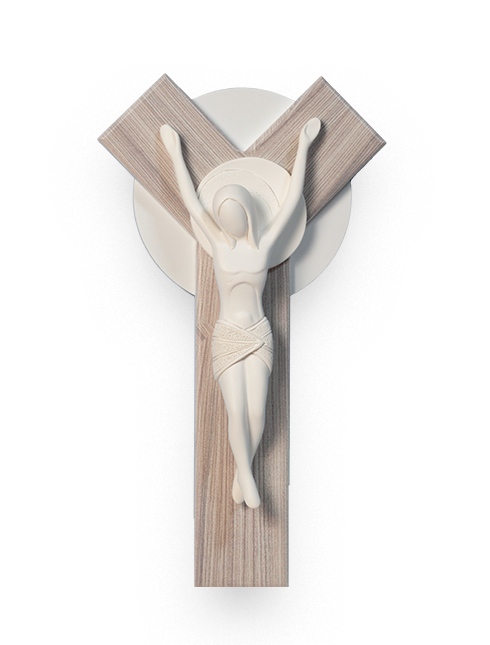 Crocifisso Moderno in Legno con Cristo in Resina