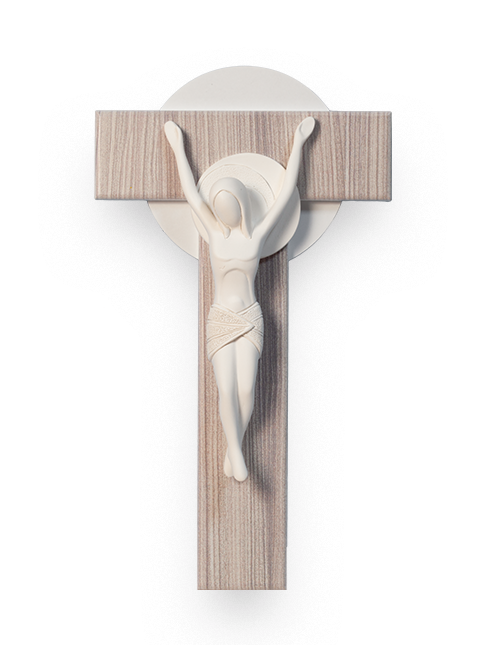 Crocifisso Moderno in Legno con Cristo in Resina