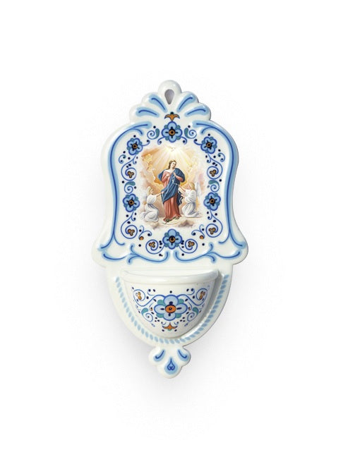 Acquasantiera Madonna che Scioglie i Nodi in Polimero Effetto Ceramica 15 Centimetri
