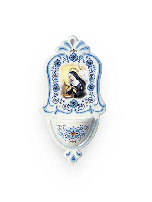 Acquasantiera Santa Rita da Cascia in Polimero Effetto Ceramica 15 Centimetri