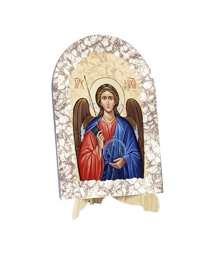 Quadro Arcangelo Michele Effetto Pietra Dipinta con Soggetto a Stampa e Supporto