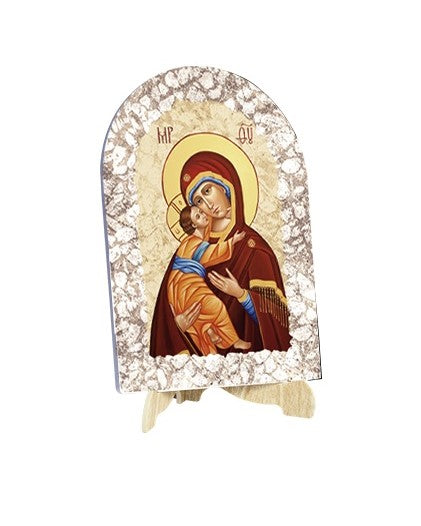 Quadro Madonna con Bambino Effetto Pietra Dipinta con Soggetto a Stampa e Supporto