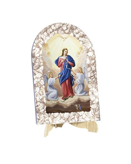 Quadro Madonna che Scioglie i Nodi Effetto Pietra Dipinta con Soggetto a Stampa e Supporto