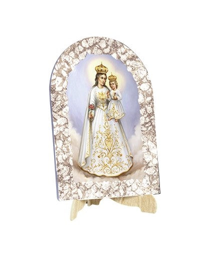 Quadro Madonna del Rosario Effetto Pietra Dipinta con Soggetto a Stampa e Supporto
