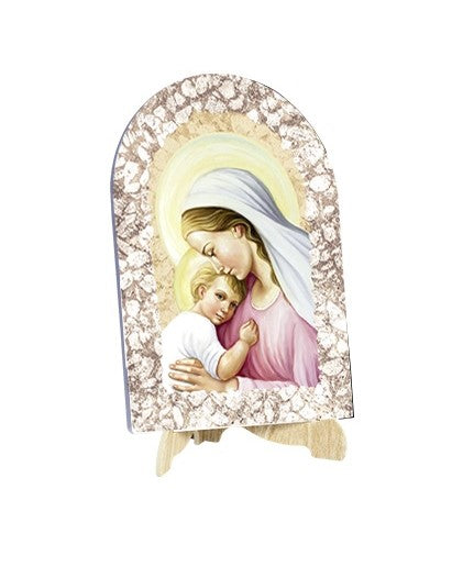 Quadro Madonna con Bambino Effetto Pietra Dipinta con Soggetto a Stampa e Supporto