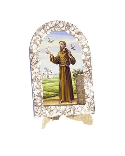 Quadro San Francesco d'Assisi Effetto Pietra Dipinta con Soggetto a Stampa e Supporto