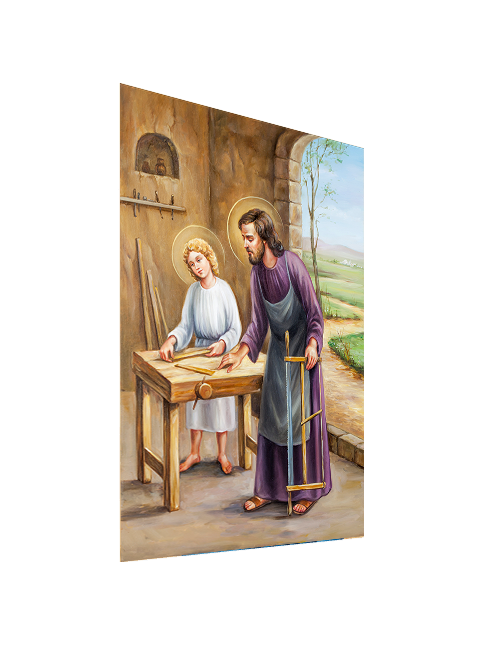 Quadro Tela San Giuseppe Falegname con Gesù con Effetto Dipinto