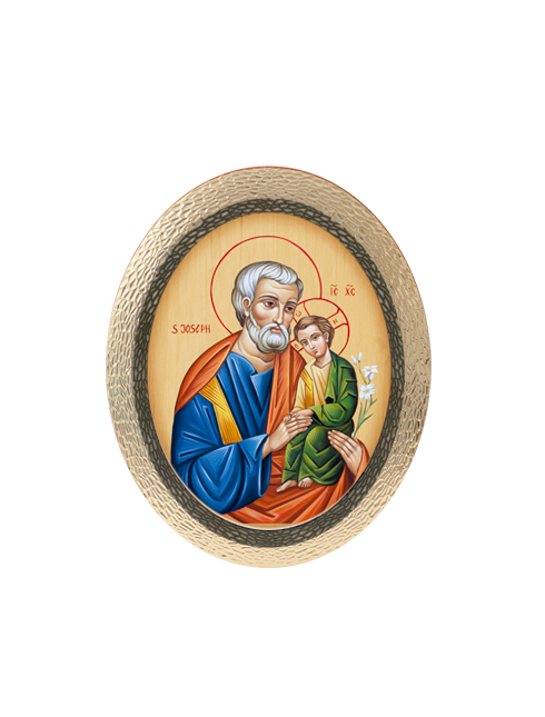 Quadro Ovale Bizantino San Giuseppe in Polimero Effetto Legno Sfaccettato