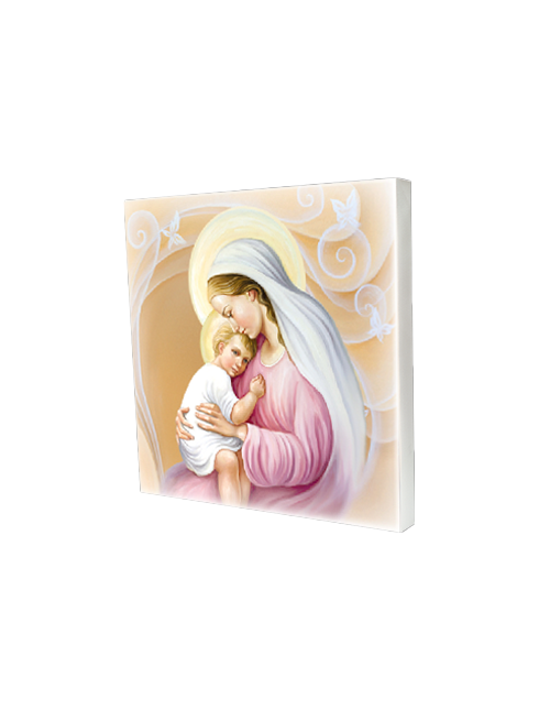Quadro Tela con Effetto Dipinto Madonna con Bambino 50 x 50 cm