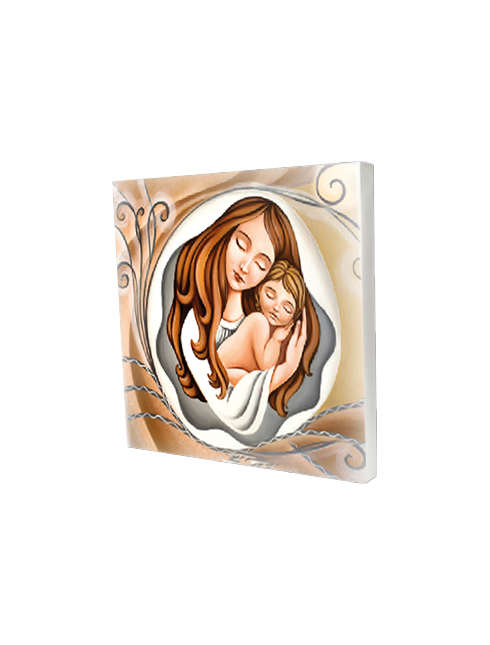 Quadro Tela con Effetto Dipinto Madonna con Bambino 50 x 50 cm