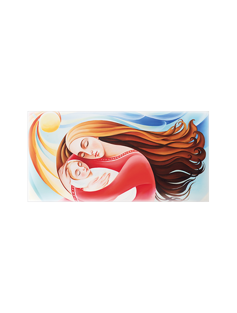 Quadro Tela con Effetto Dipinto Madonna con Bambino Stilizzata 50 x 100 cm