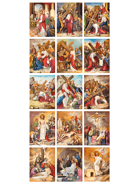 Set 15 Quadri in Tela Effetto Dipinto "Via Crucis"