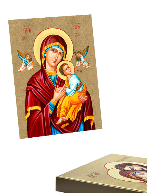 Quadro Madonna con Bambino in Foglia Oro con Telaio in Legno 30x40 cm