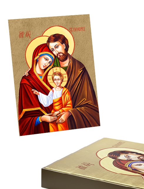 Quadro Sacra Famiglia in Foglia Oro con Telaio in Legno 30x40 cm